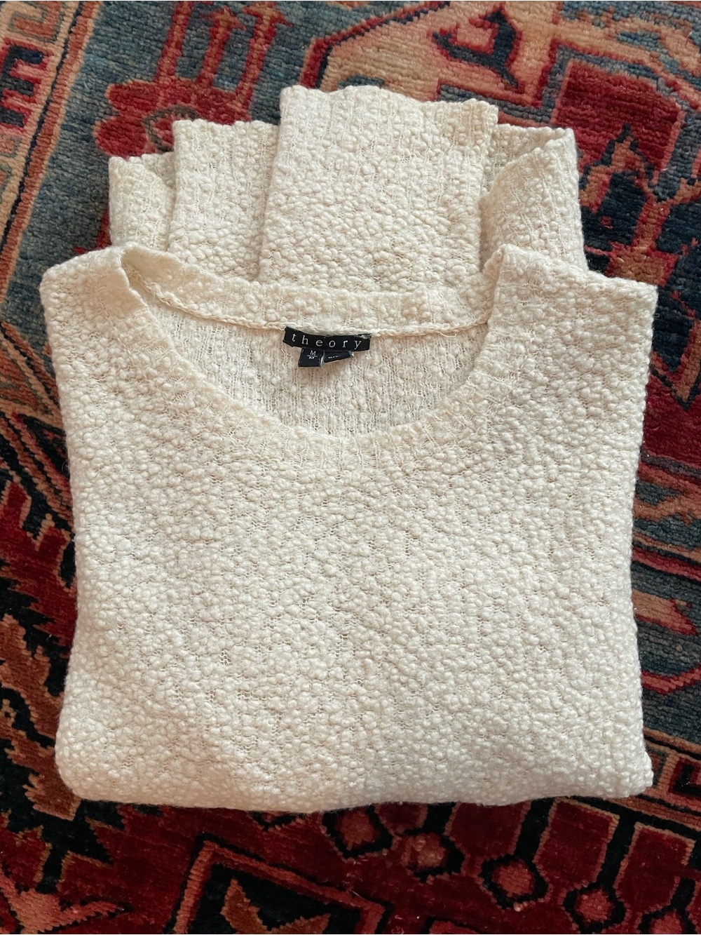 Theory Wool Bouclé Crewneck Sweater / Cream / Size M